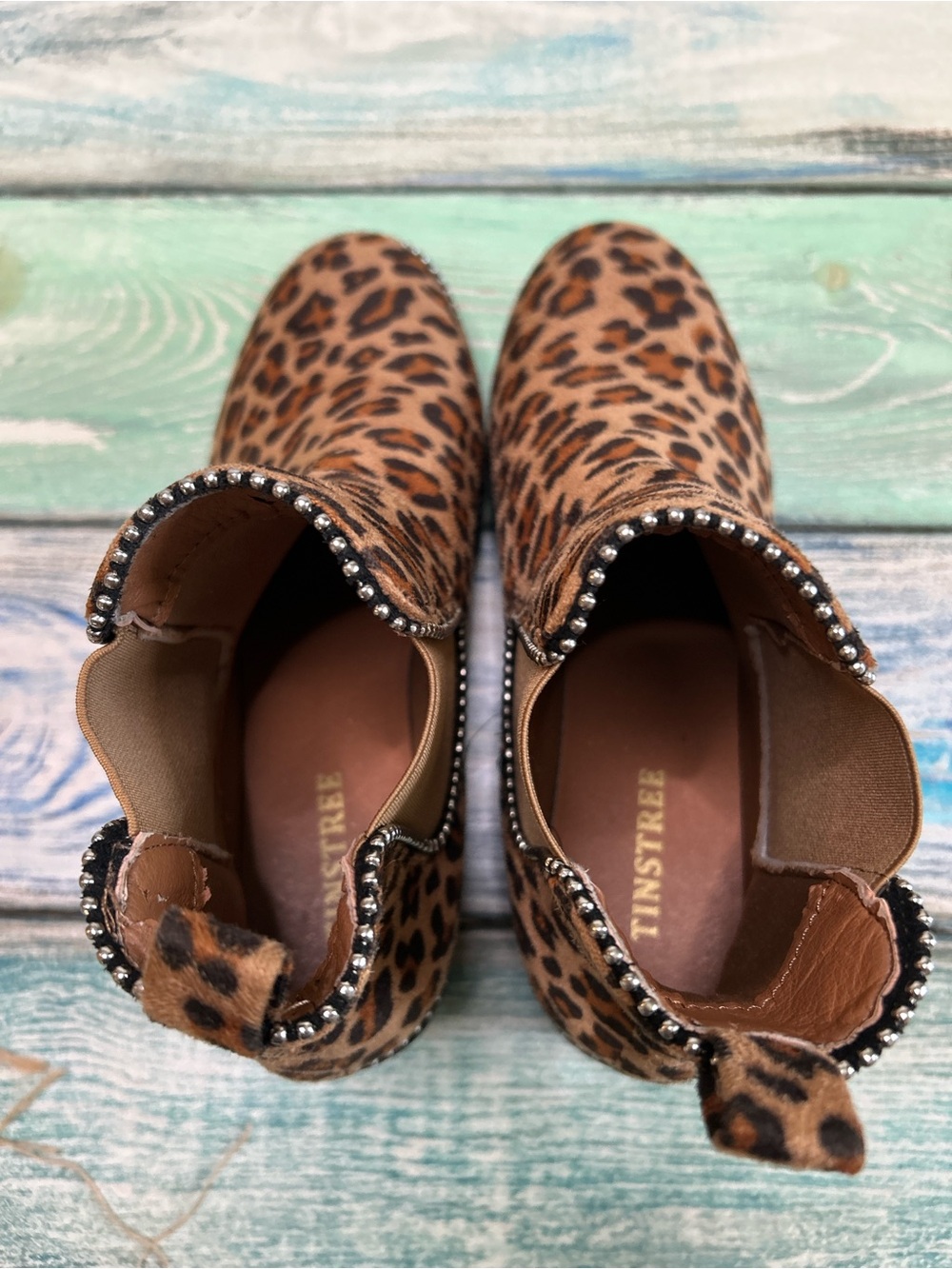 Tinstree Leopard Platform Chelsea Ankle Boots | Rhinestone Trim | NWOT - Picture 5 of 8